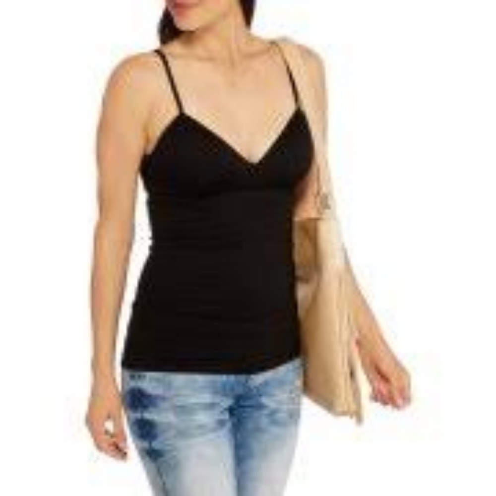 Black Ribbed Ruched Front Cami